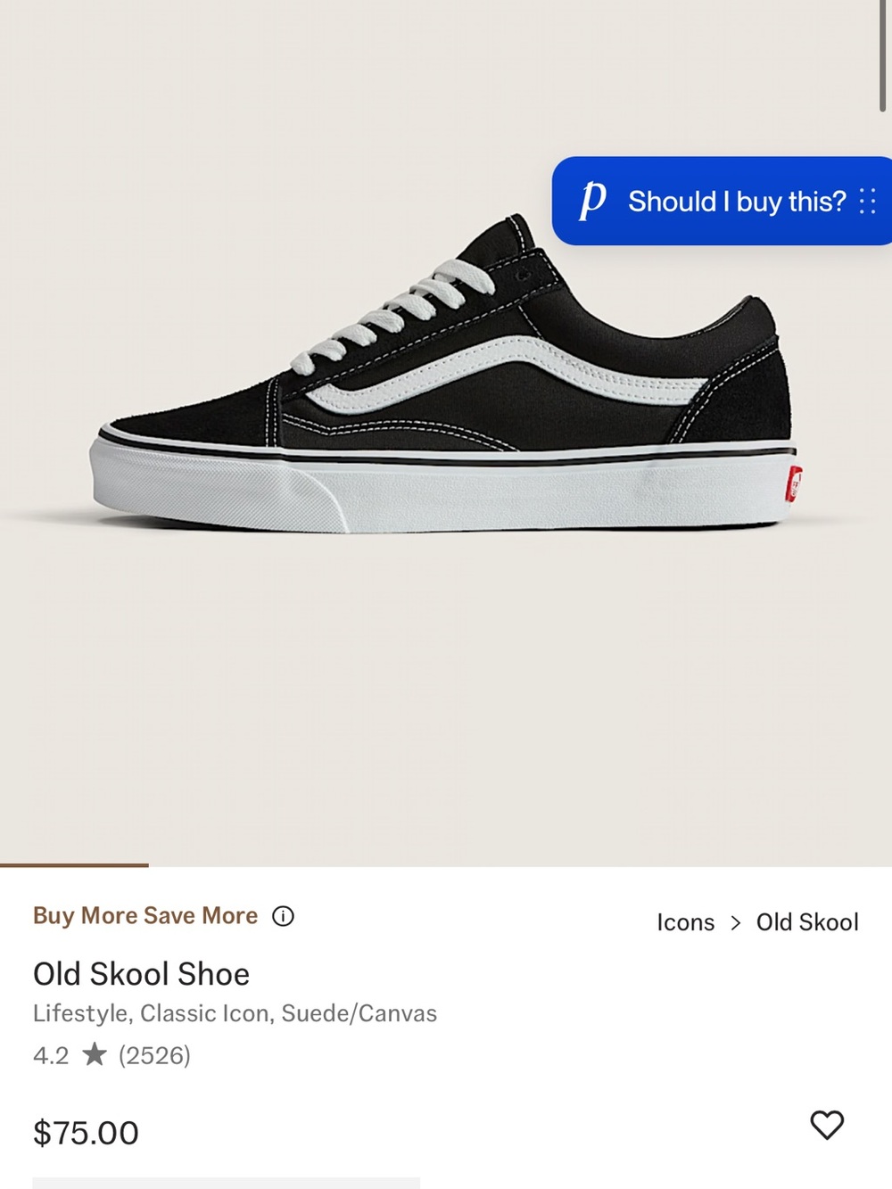 Vans Old Skool Black with White Stripe Men’s Skate Sneaker